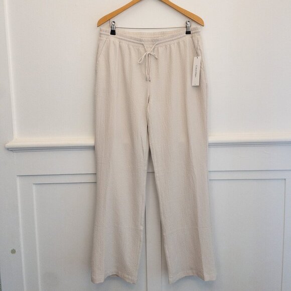 Calvin Klein Cream Textured Lounge Pants L NWT Drawstring Wide Leg Soft Stretch - Picture 1 of 4